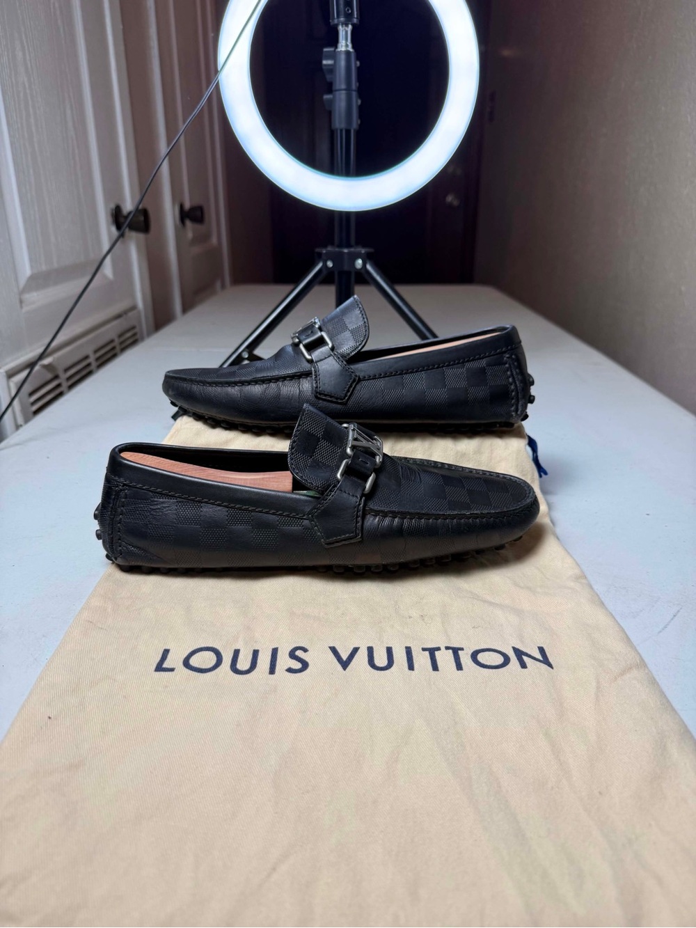 Louis Vuitton Mocassin Hockenheim Damier Black Mens Size UK 6 / US 7